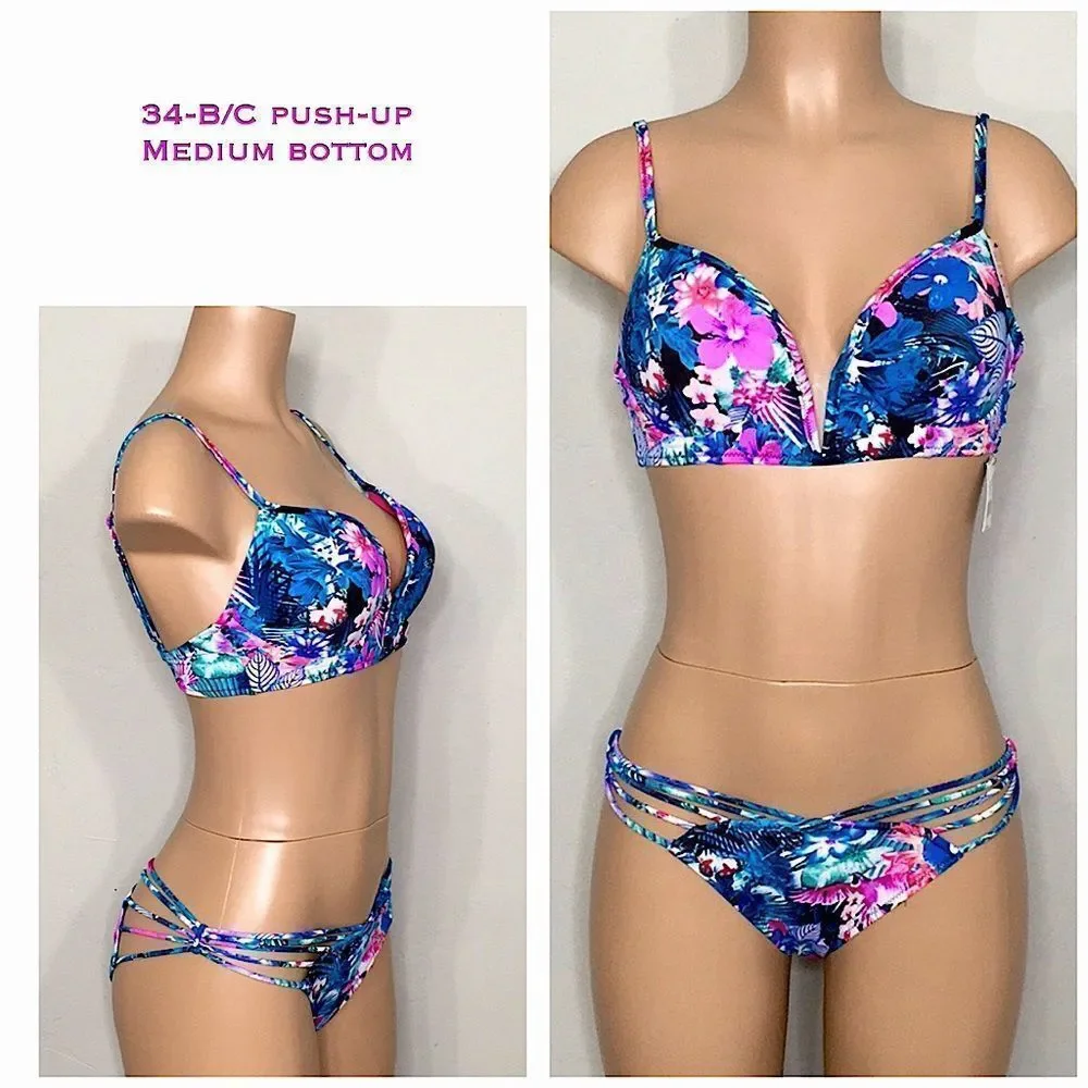 New. Strappy Tropical bra sized bikini set. 34/B-C